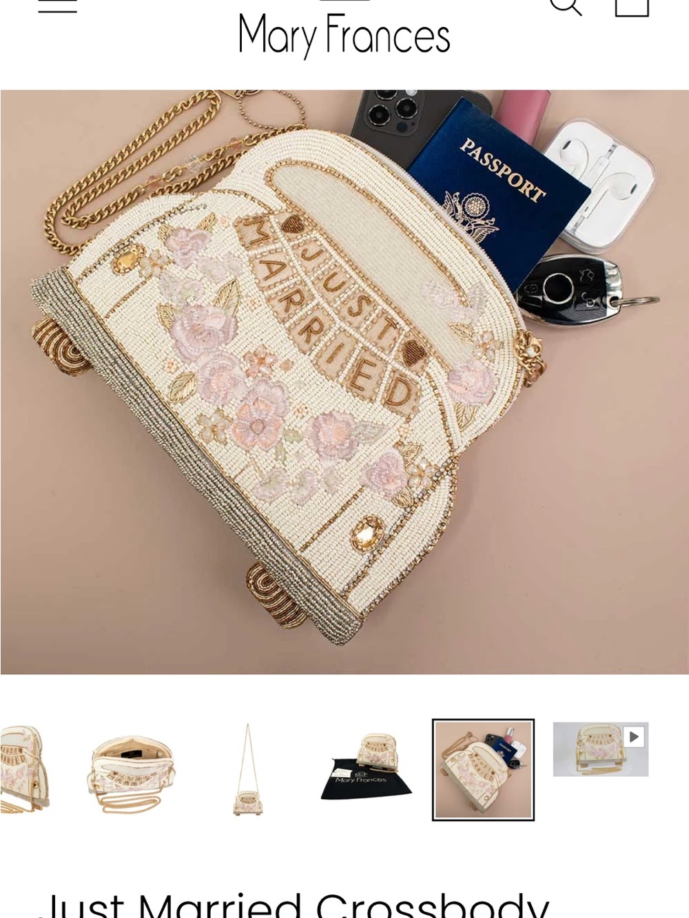 New! Never worn, Mary Frances Cream and Pink 'Just Married' Beaded Crossbody Bag - Picture 3 of 5